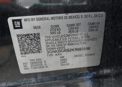 2019 Chevrolet Blazer z USA, uszkodzony, nr VIN 3GNKBGRS2KS683998